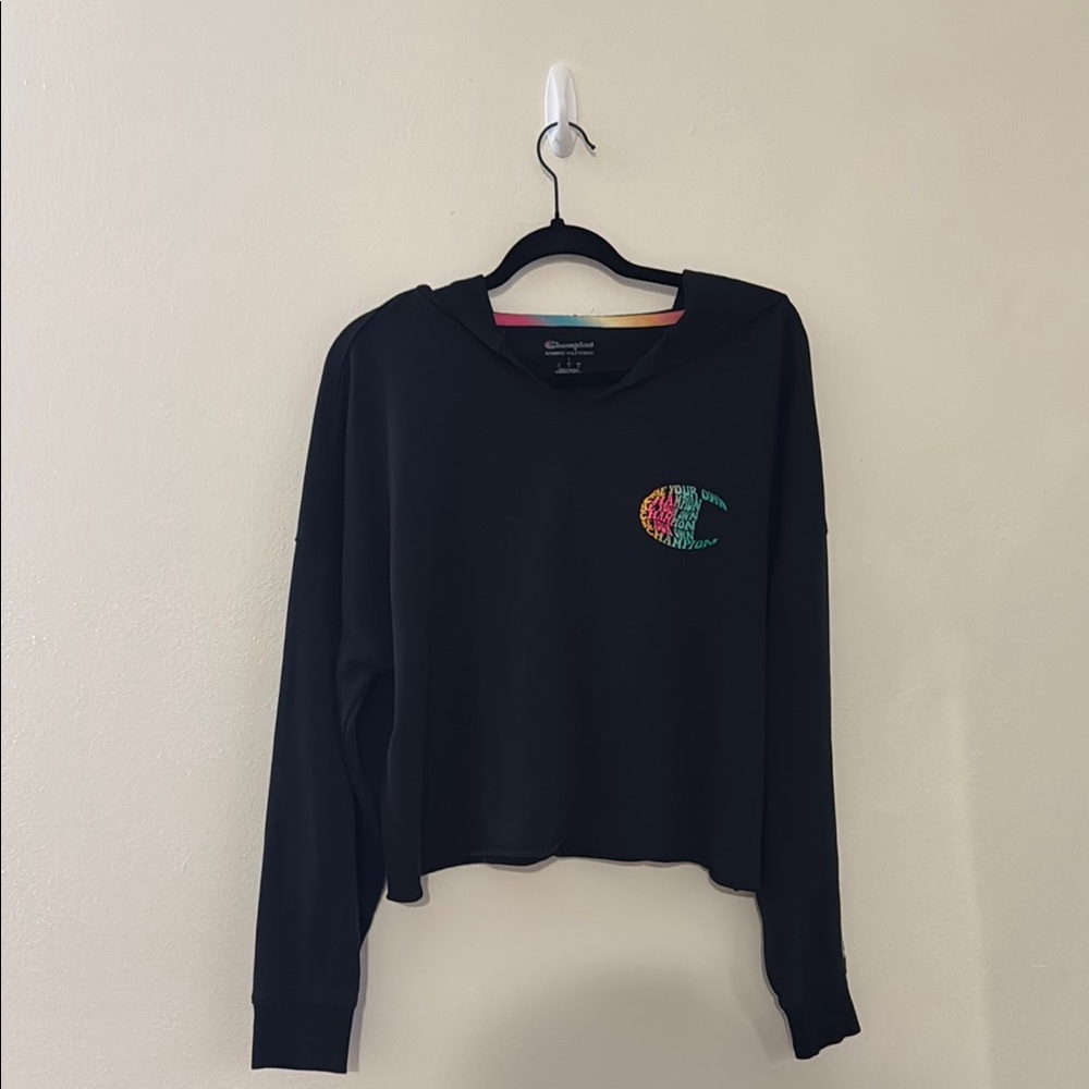 Champion Black Crop Top with Multicolor Logo
